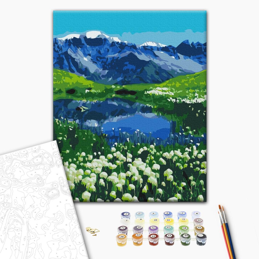 Alpenwiesen - Malen nach Zahlen Bild auf Leinwand mit Pinseln und Farben