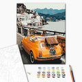 Das Retro-Auto - Malen nach Zahlen Bild auf Leinwand mit Pinseln und Farben