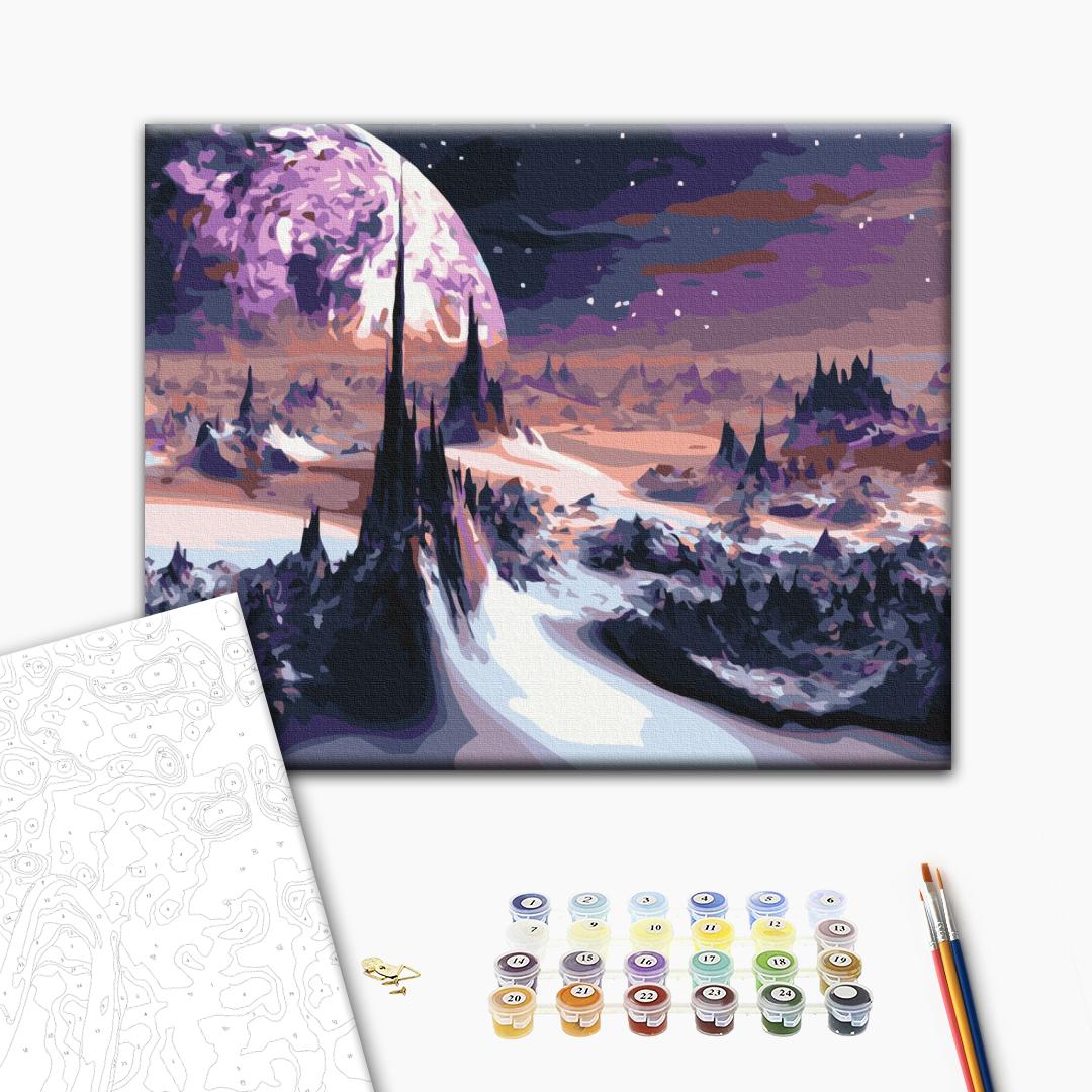 Weltraumlandschaften - Malen nach Zahlen Bild auf Leinwand mit Pinseln und Farben
