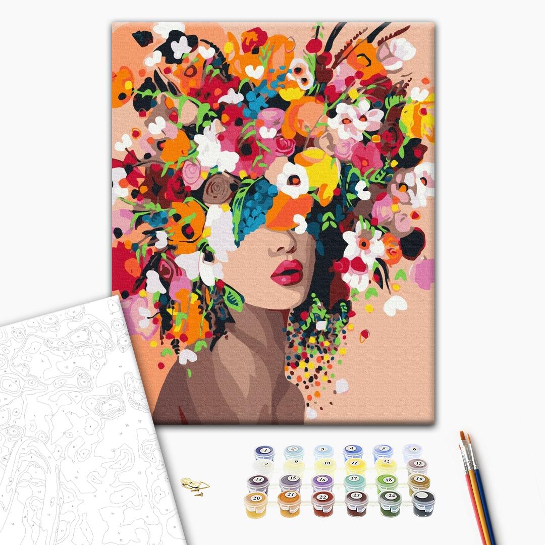 Blumennymphe - Malen nach Zahlen Bild auf Leinwand mit Pinseln und Farben