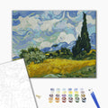 Weizenfeld mit Zypressen von Vincent van Gogh - Malen nach Zahlen Bild auf Leinwand mit Pinseln und Farben