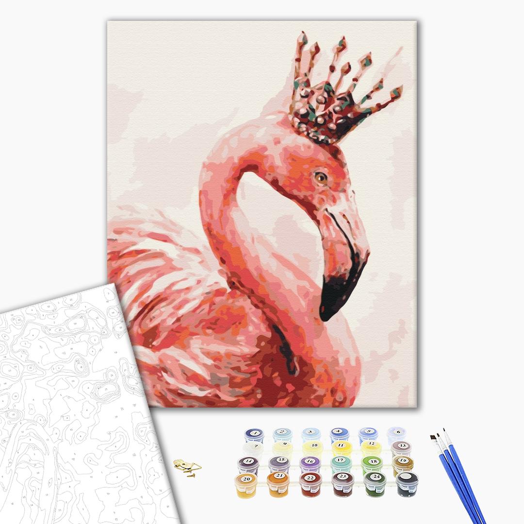 Königlicher Flamingo - Malen nach Zahlen Bild auf Leinwand mit Pinseln und Farben