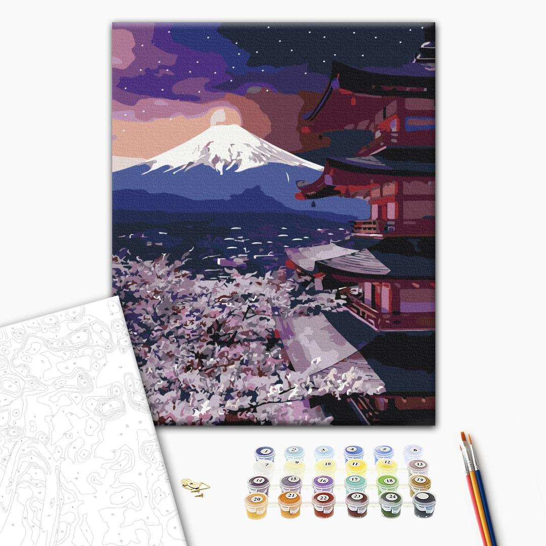 Der Fuji - Malen nach Zahlen Bild auf Leinwand mit Pinseln und Farben