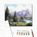 Wundervolle Berge - Malen nach Zahlen Bild auf Leinwand mit Pinseln und Farben