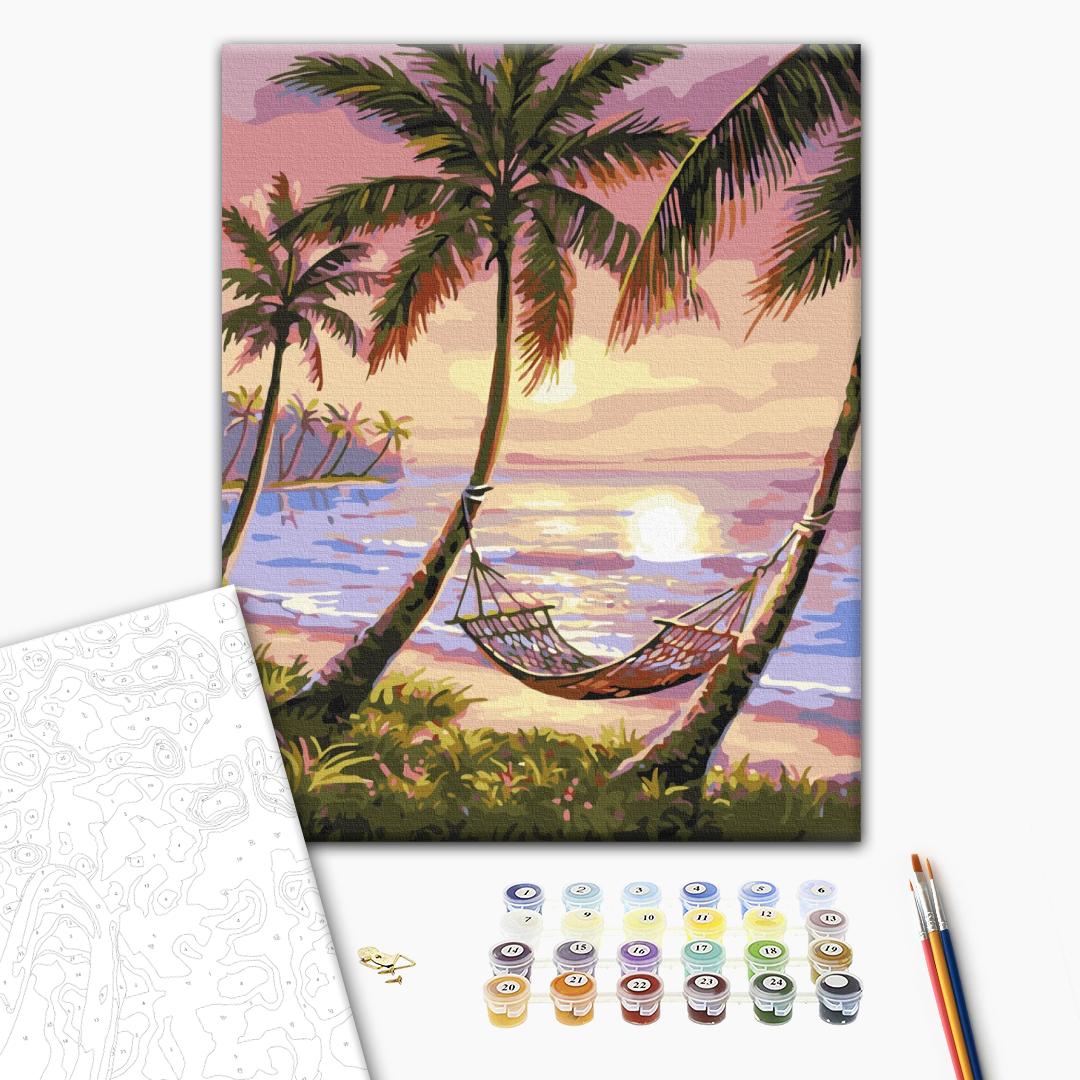 Paradieseckchen - Malen nach Zahlen Bild auf Leinwand mit Pinseln und Farben