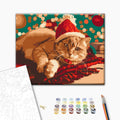 Die Weihnachts-Katze - Malen nach Zahlen Bild auf Leinwand mit Pinseln und Farben