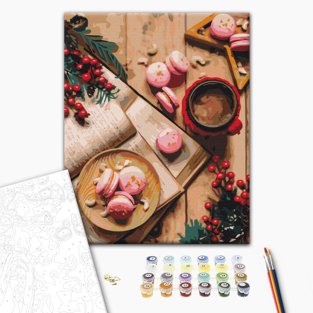 Das Dessert zu Weihnachten - Malen nach Zahlen Bild auf Leinwand mit Pinseln und Farben