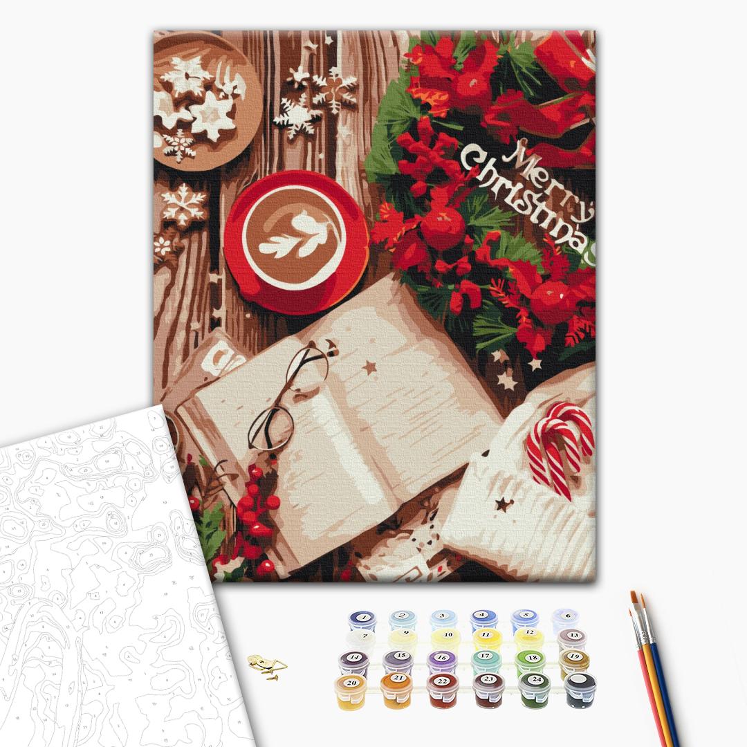 Frohe Weihnachten - Malen nach Zahlen Bild auf Leinwand mit Pinseln und Farben