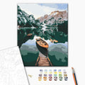 Boote auf dem See - Malen nach Zahlen Bild auf Leinwand mit Pinseln und Farben
