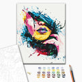 Ein Mädchen in Farben - Malen nach Zahlen Bild auf Leinwand mit Pinseln und Farben
