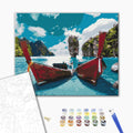 Boote in der Lagune - Malen nach Zahlen Bild auf Leinwand mit Pinseln und Farben