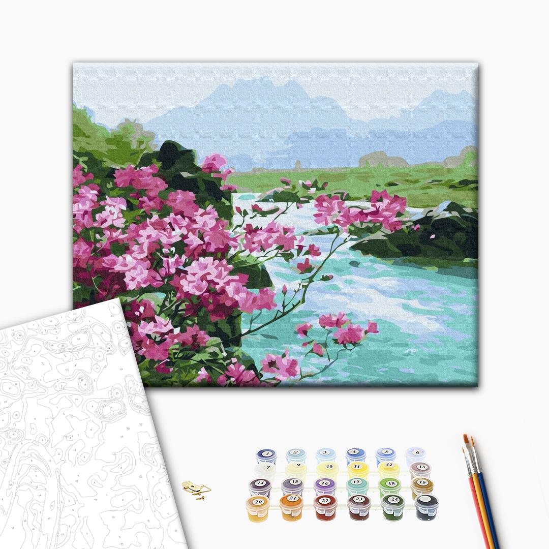 Bergblumen - Malen nach Zahlen Bild auf Leinwand mit Pinseln und Farben