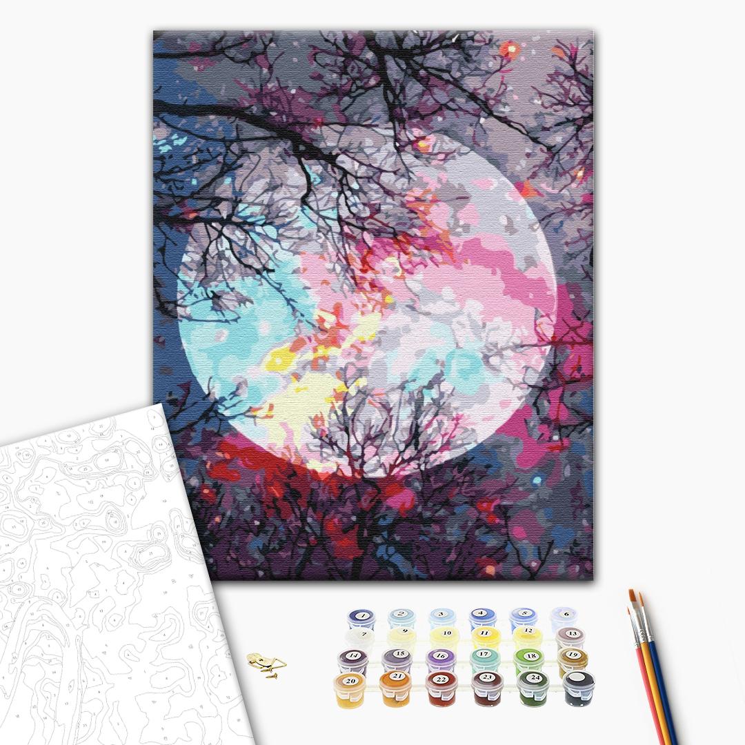 Mit Mondblick - Malen nach Zahlen Bild auf Leinwand mit Pinseln und Farben