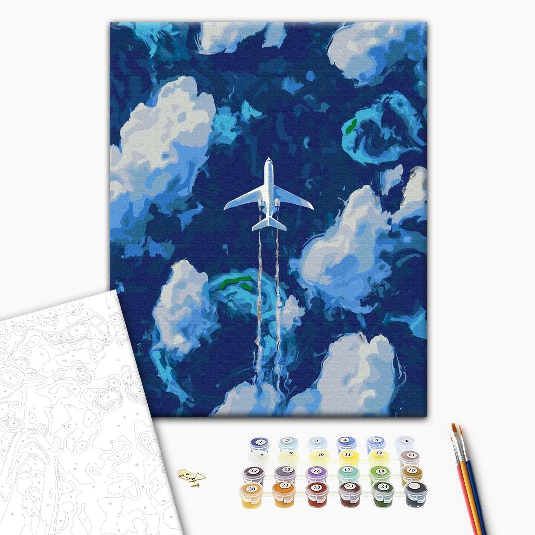 Über den Wolken - Malen nach Zahlen Bild auf Leinwand mit Pinseln und Farben
