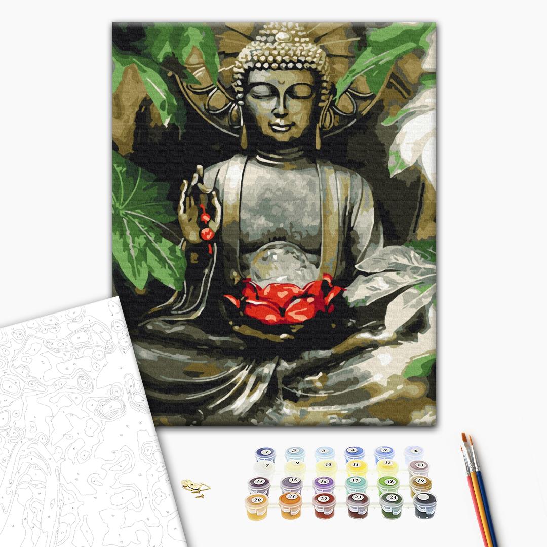 Der Balinesischer Buddha - Malen nach Zahlen Bild auf Leinwand mit Pinseln und Farben