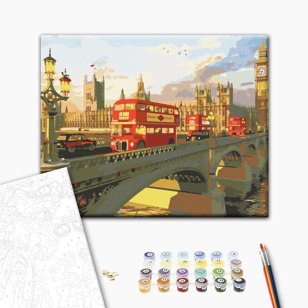 Abendliches London - Malen nach Zahlen Bild auf Leinwand mit Pinseln und Farben