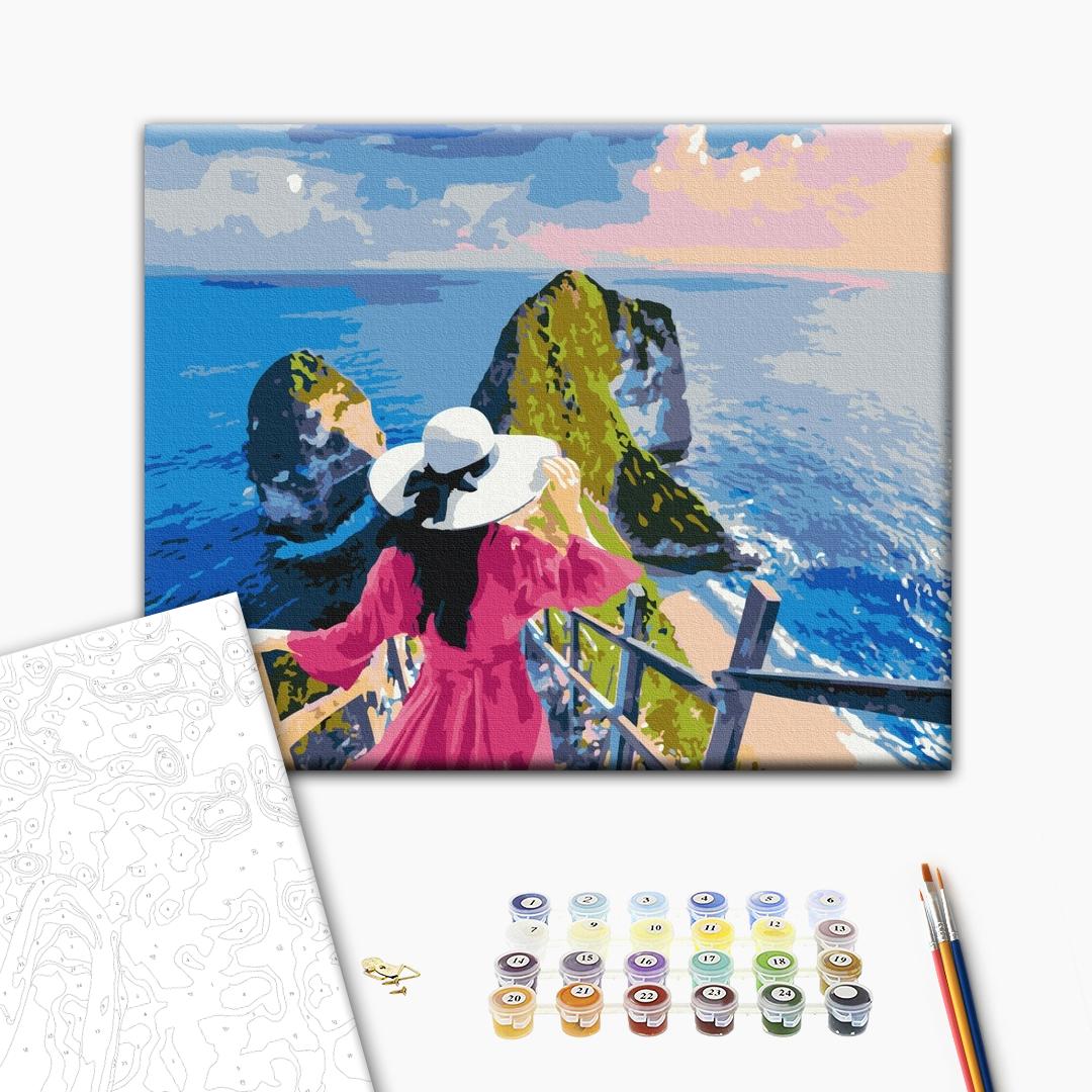 Damen auf den Inseln - Malen nach Zahlen Bild auf Leinwand mit Pinseln und Farben