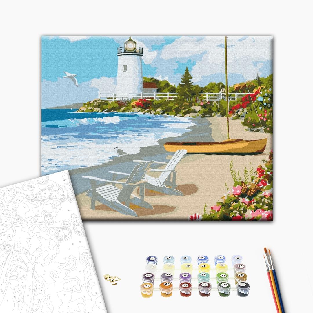 Leuchtturm - Malen nach Zahlen Bild auf Leinwand mit Pinseln und Farben