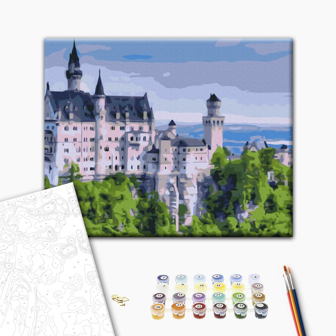 Sommerschloss - Malen nach Zahlen Bild auf Leinwand mit Pinseln und Farben