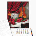 Musik und Rosen - Malen nach Zahlen Bild auf Leinwand mit Pinseln und Farben