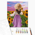 Dame in Sonnenblumen - Malen nach Zahlen Bild auf Leinwand mit Pinseln und Farben