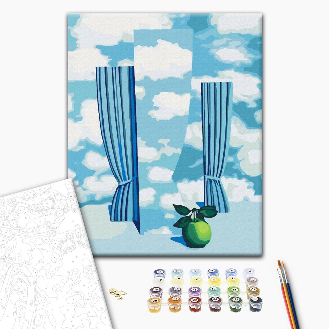 Die schöne Welt von René Magritte - Malen nach Zahlen Bild auf Leinwand mit Pinseln und Farben