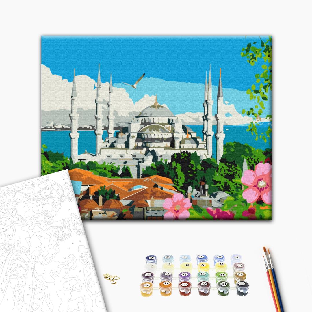 Malen nach Zahlen Bild auf Leinwand mit Pinseln und Farben