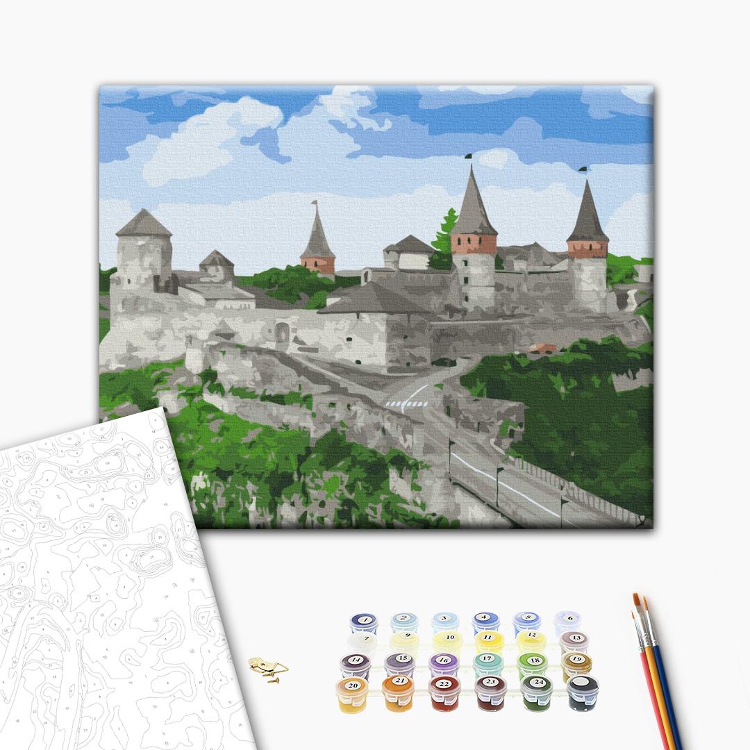 Festung Kamianets-Podilskyi - Malen nach Zahlen Bild auf Leinwand mit Pinseln und Farben