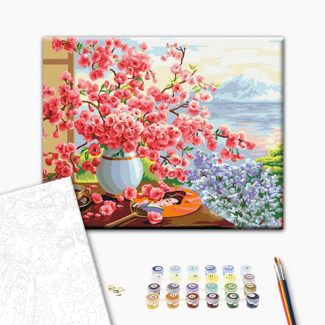 Japanisches Stillleben - Malen nach Zahlen Bild auf Leinwand mit Pinseln und Farben