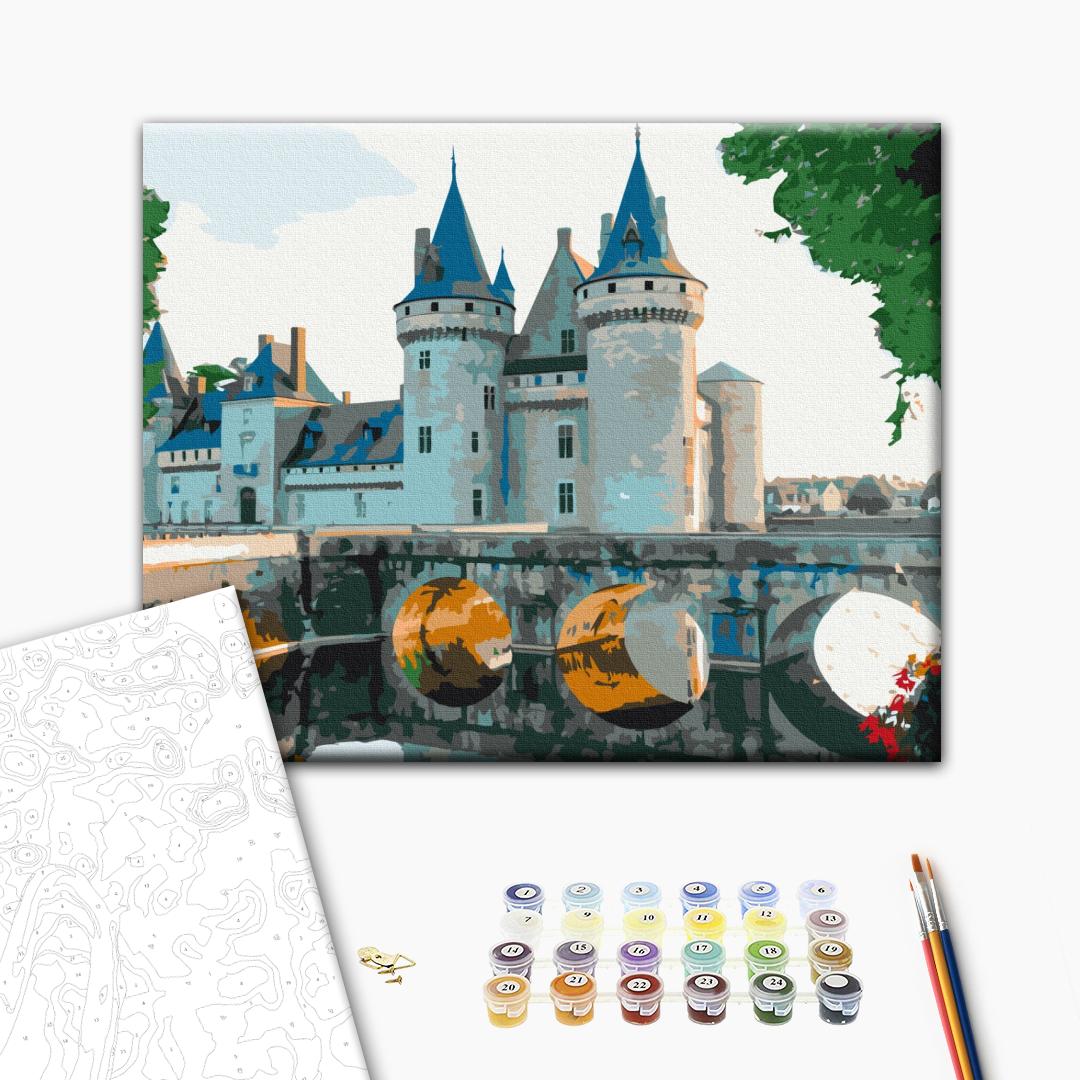 Schloss von Sully-sur-Loire - Malen nach Zahlen Bild auf Leinwand mit Pinseln und Farben