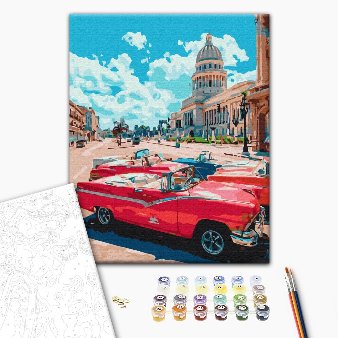 Retro-Straße - Malen nach Zahlen Bild auf Leinwand mit Pinseln und Farben