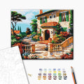 Sonnige Villa - Malen nach Zahlen Bild auf Leinwand mit Pinseln und Farben