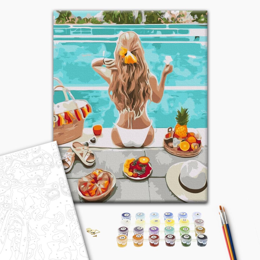 Sommerwochenende - Malen nach Zahlen Bild auf Leinwand mit Pinseln und Farben