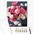 Ein Strauß rosa Freuden - Malen nach Zahlen Bild auf Leinwand mit Pinseln und Farben