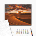 Sonnenuntergang in der Wüste - Malen nach Zahlen Bild auf Leinwand mit Pinseln und Farben