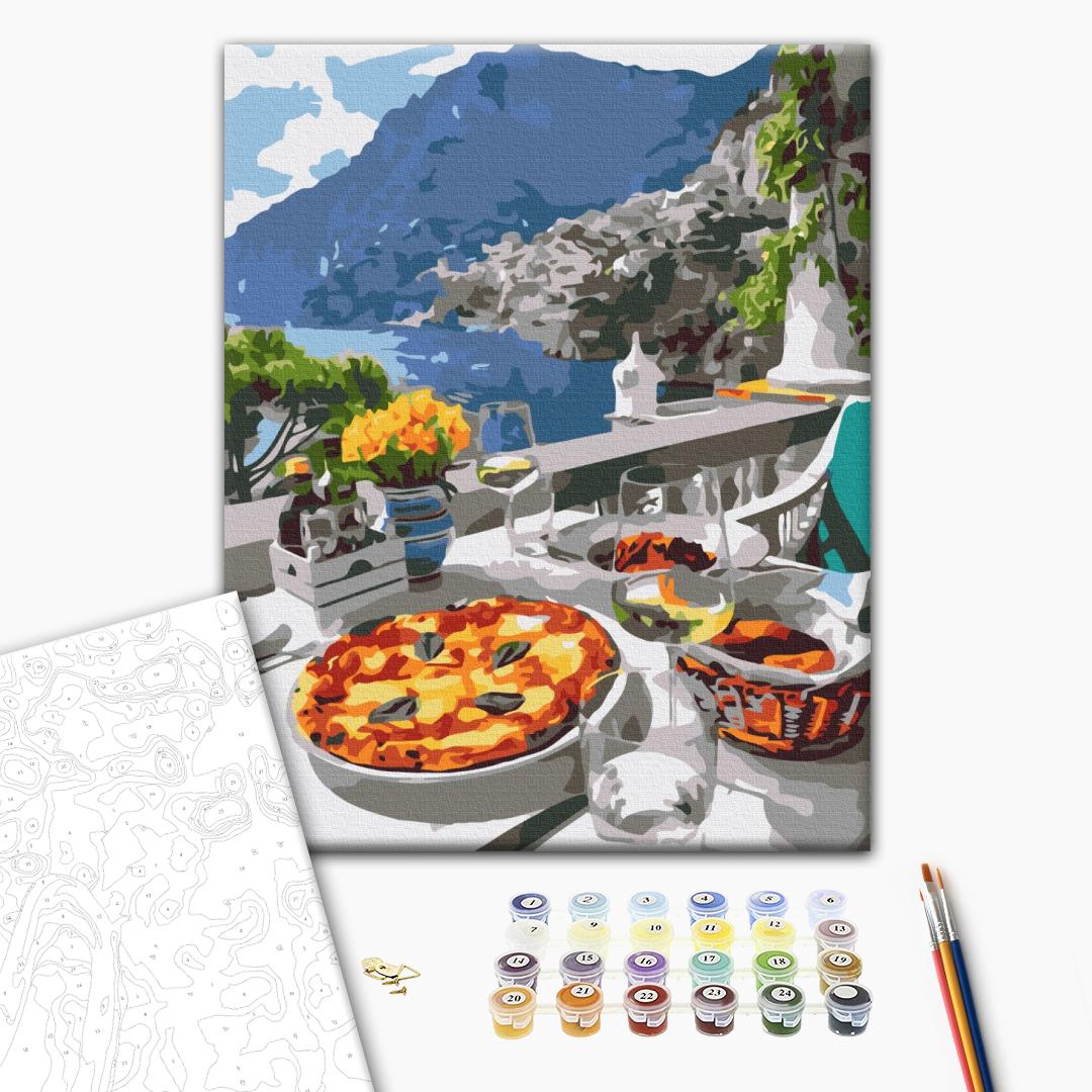 Pizza - Malen nach Zahlen Bild auf Leinwand mit Pinseln und Farben