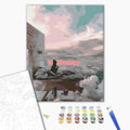 Ein Haus in den Wolken - Malen nach Zahlen Bild auf Leinwand mit Pinseln und Farben