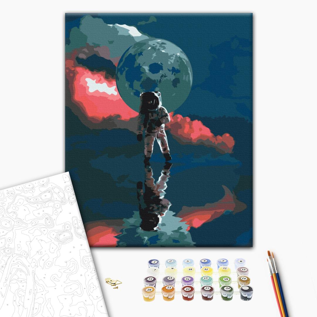 Tag auf dem Mond - Malen nach Zahlen Bild auf Leinwand mit Pinseln und Farben