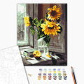Ein Strauß Sonnenblumen - Malen nach Zahlen Bild auf Leinwand mit Pinseln und Farben