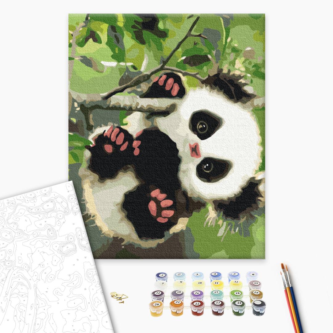 Verspielter Panda - Malen nach Zahlen Bild auf Leinwand mit Pinseln und Farben