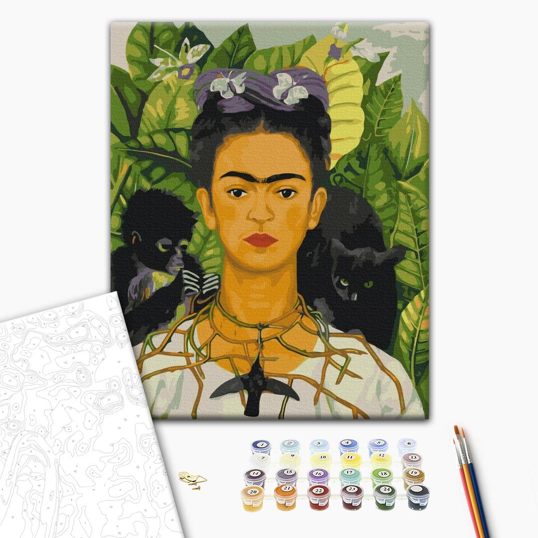 Selbstportrait von Frida Kahlo - Malen nach Zahlen Bild auf Leinwand mit Pinseln und Farben