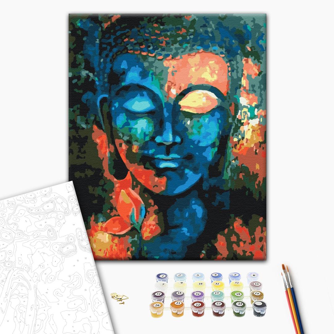 Die Farbe der Meditation - Malen nach Zahlen Bild auf Leinwand mit Pinseln und Farben