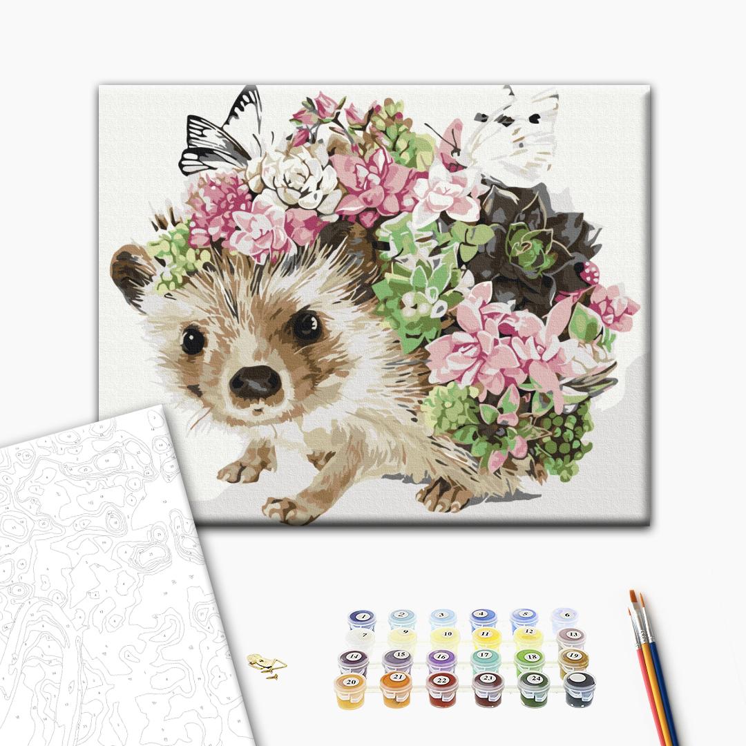Frühlings Igel - Malen nach Zahlen Bild auf Leinwand mit Pinseln und Farben