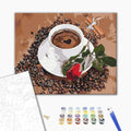 Kaffee mit Rose - Malen nach Zahlen Bild auf Leinwand mit Pinseln und Farben