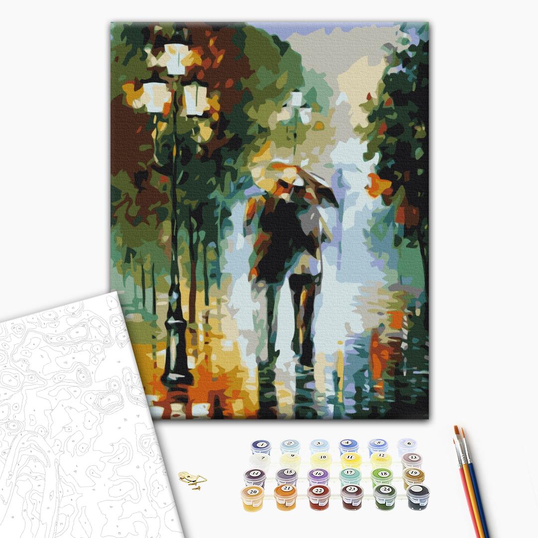 Herbstspaziergang - Malen nach Zahlen Bild auf Leinwand mit Pinseln und Farben