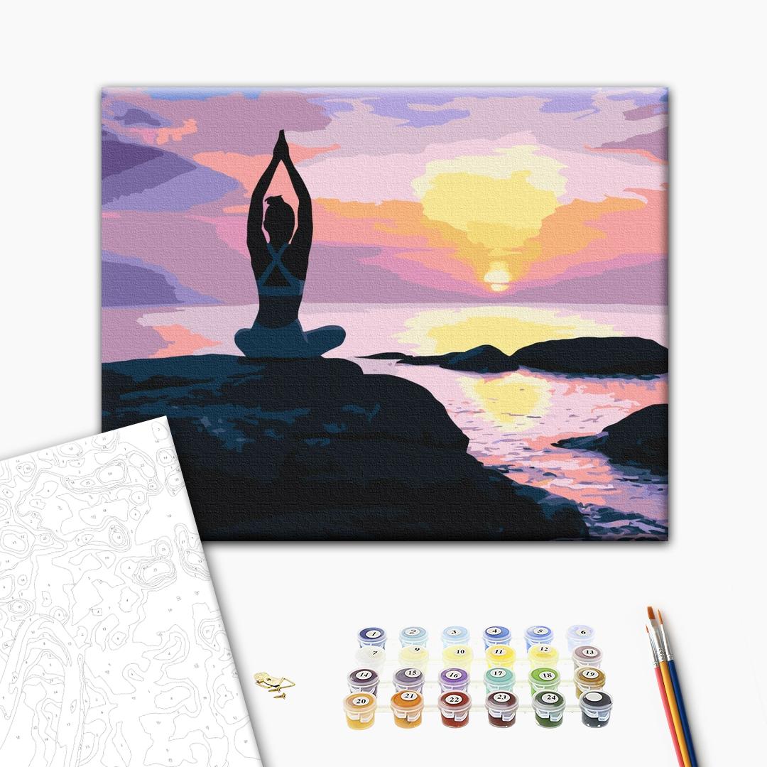 Morgenmeditation - Malen nach Zahlen Bild auf Leinwand mit Pinseln und Farben