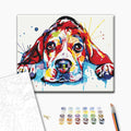 Regenbogen Hund - Malen nach Zahlen Bild auf Leinwand mit Pinseln und Farben