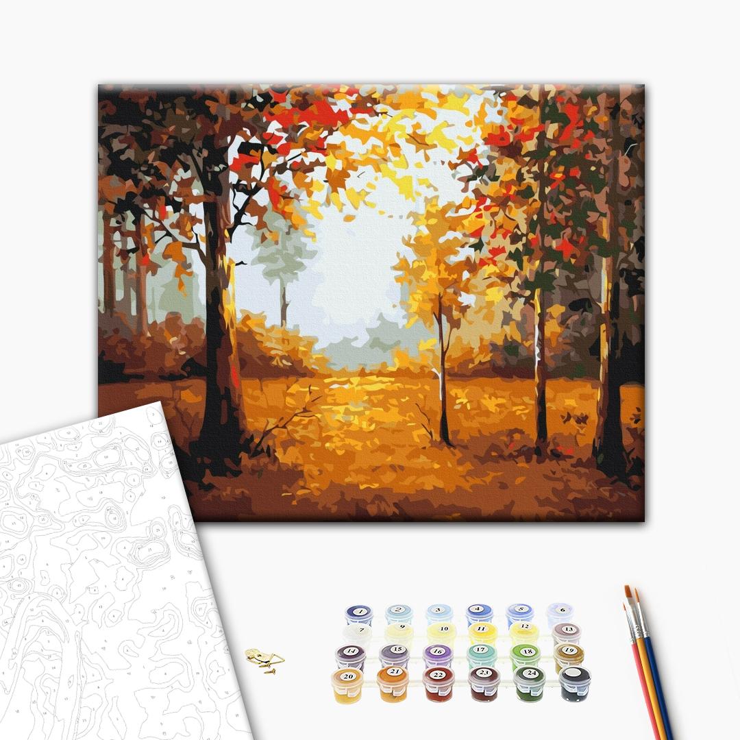 Herbstlichtung - Malen nach Zahlen Bild auf Leinwand mit Pinseln und Farben