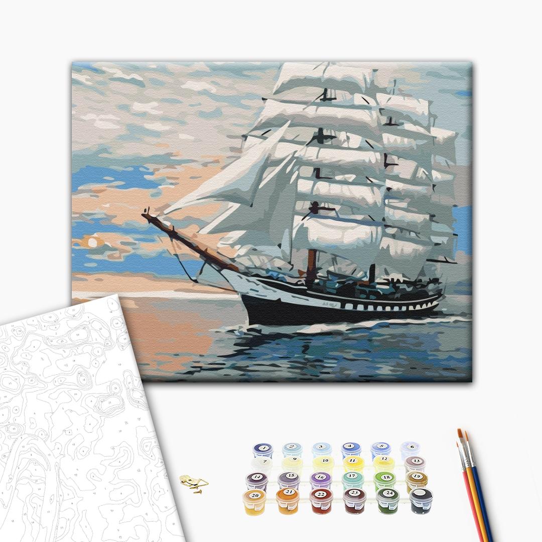 Wind in den Segeln - Malen nach Zahlen Bild auf Leinwand mit Pinseln und Farben