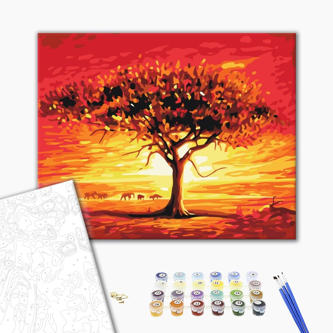 Sonne der Wüste - Malen nach Zahlen Bild auf Leinwand mit Pinseln und Farben